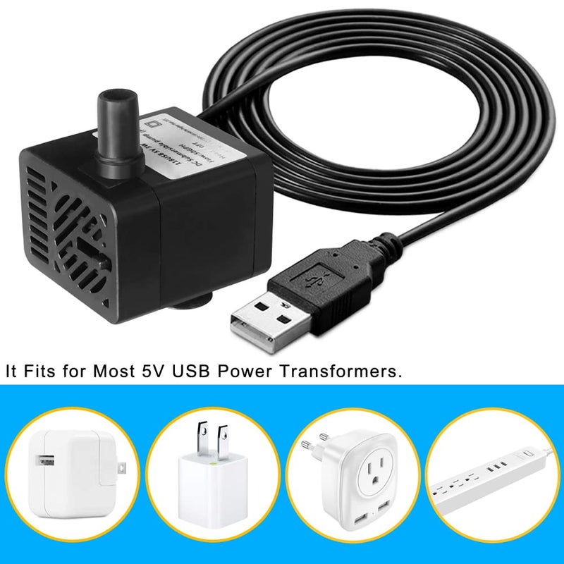 PULACO DC 5V USB Mini Submersible Water Pump with Tubing for Pet Fountain, Aquarium Fish Tank, Pond, Fountain, Hydroponics - Image 5
